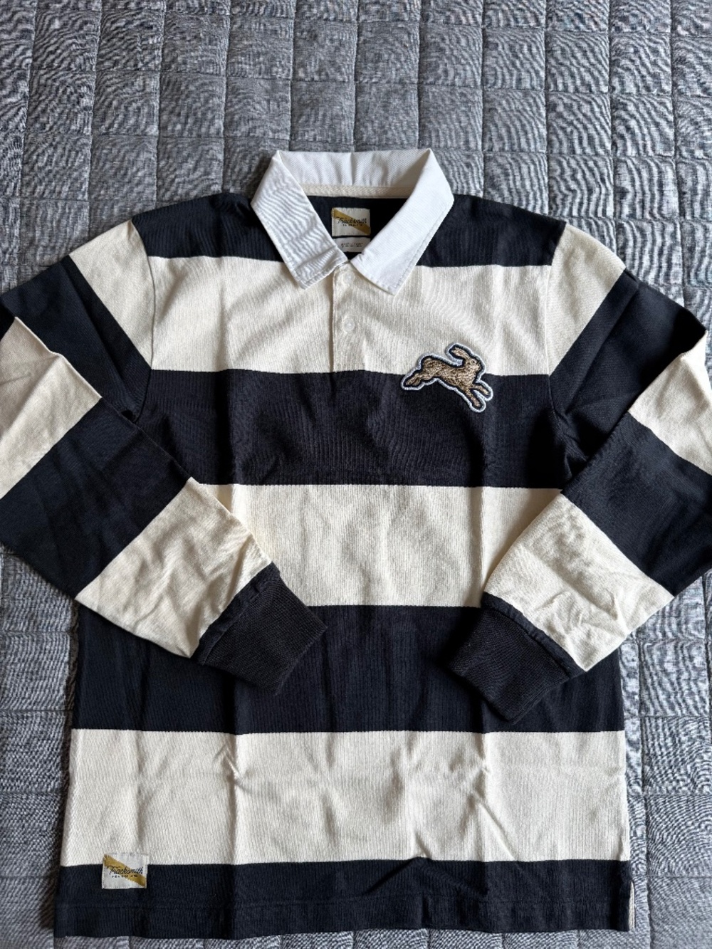 Tracksmith Cotton Rugby Shirt Heavyweight - Black/Ivory - All-Gender Medium